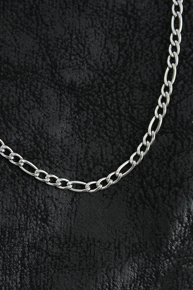 pilelistore 316L Çelik Klasik Figaro Zincir Model Gümüş Renk Erkek Kolye - TJ-ERK1393 - 2