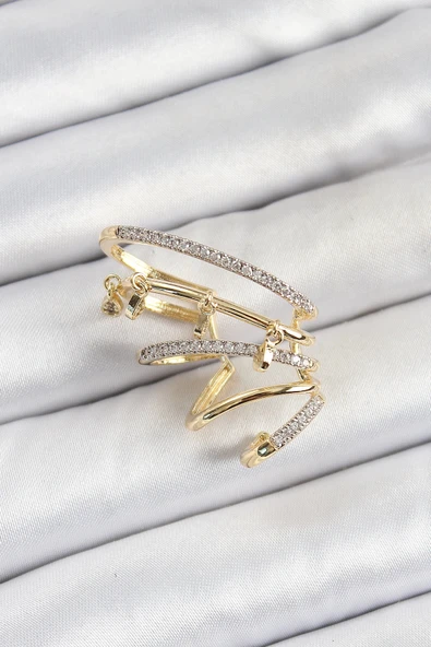 pilelistore Pirinç Zirkon Taşlı Sıkıştırma Sağ Kıkırdak Gold Renk Kadın Küpe - TJ-BKP10753 ürün görseli 1