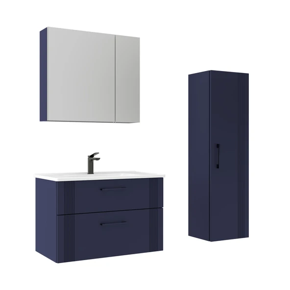 Orka Bari 85 cm Mat Lacivert Banyo Dolabı Takımı ve Boy Dolabı ürün görseli