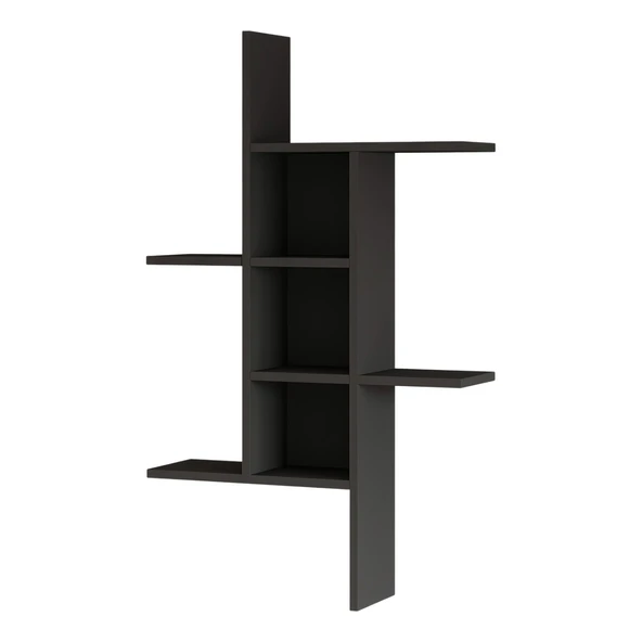 Madagaskar Duvar Rafı – Asimetrik Tasarım, Duvara Monte Dekoratif Kitaplık - Antrasit - 4