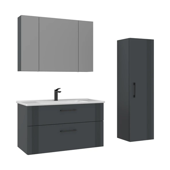 Orka Bari 100 cm Mat Antrasit Banyo Dolabı Takımı ve Boy Dolabı ürün görseli