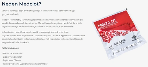 Medclot Hemostatik Kanama Durdurucu Steril Tampon Gazlı Bez Kaolin CE Sertifikalı Spanç Pansuman Acil Durum İlk Yardım Kanama Kontrolü 7,5 x 365 cm - Resim 10