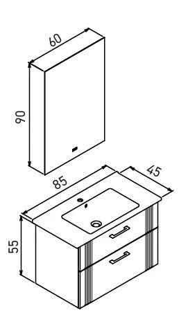 Orka Bari 85 cm Mat Lacivert LED'li Aynalı Banyo Dolabı Takımı ve Boy Dolabı - Resim 2