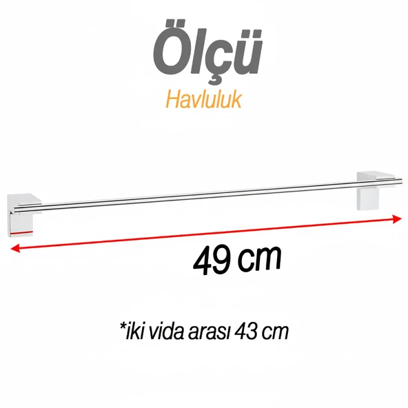 Krom Gümüş Metal Uzun Havluluk 49 cm Duvara Monte Vidalı Lüks Banyo Asma Askı Çubuk Tasarım - Resim 2
