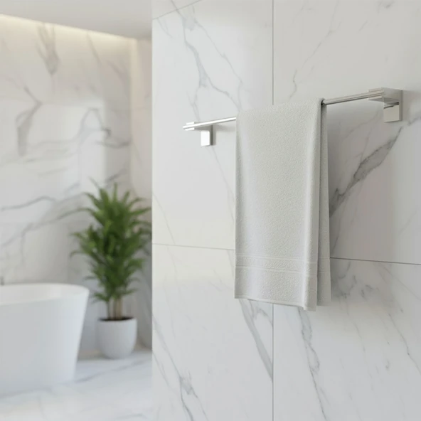 Krom Gümüş Metal Uzun Havluluk 49 cm Duvara Monte Vidalı Lüks Banyo Asma Askı Çubuk Tasarım - Resim 4