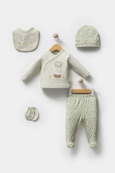 Bebitof %100 Pamuk Sevimli Ördek Desenli 5 Parça Yenidoğan Hastane Çıkışı Zıbın Seti BBTF.YSL.20219