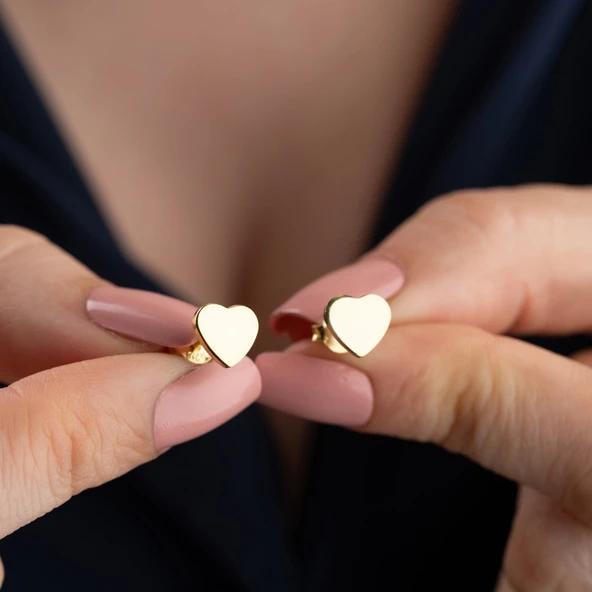 925 Ayar Gümüş Minimal Kalp Küpe - Resim 2