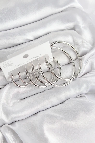 pilelistore Pirinç Halka Model Gümüş Renk Kadın Set Küpe - TJ-BKP11052
