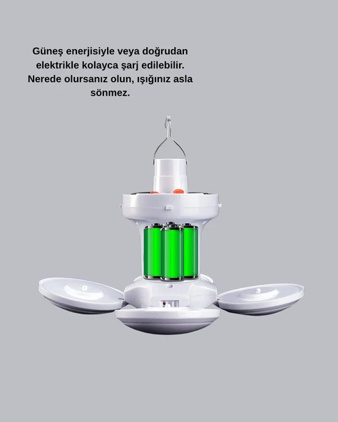 Solar Güneş Enerjili ve USB Şarjlı 5 Kanatlı LED Kamp Lambası - 2