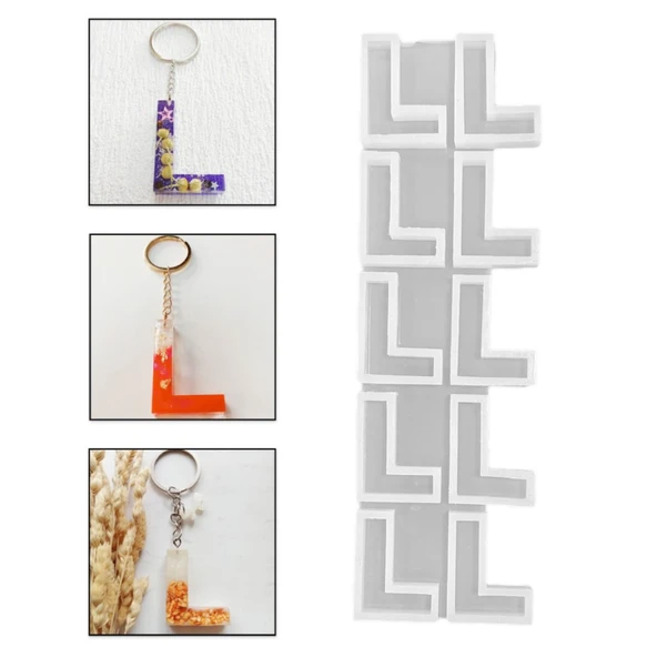 Epoksi Çoklu Silikon Kalıp Düz L Harfi Anahtarlık Reçine Seri Döküm Kalıbı 4 CM 10 Lu ürün görseli