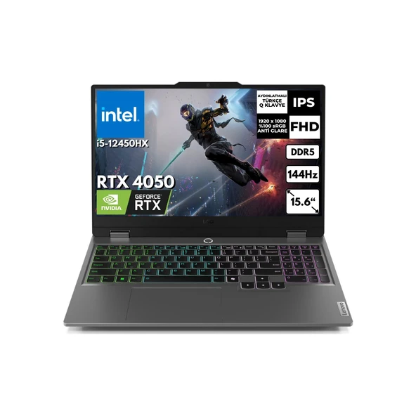 Loq 15IAX9 I5-12450HX 24 GB 1 Tbssd 6gb Rtx 4050 15.6" Fhd 144Hz Freedos Gaming Notebook 83GS007WTR Bt6 ürün görseli 1