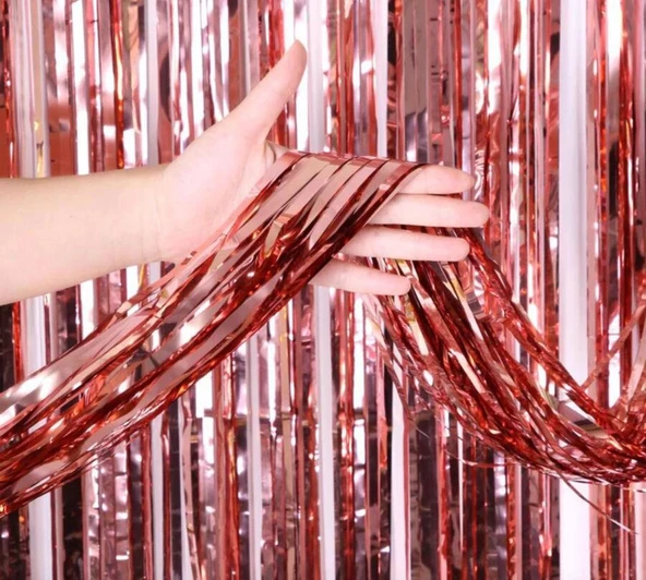 pilelistore Rose Gold Püsküllü Kapı Perdesi - Parti, Bekarlığa Veda, Doğum Günü 1x2 m