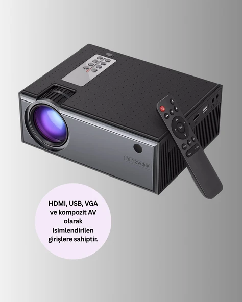 Full HD Destekli Taşınabilir Projeksiyon Cihazı – HDMI, USB, VGA Girişli, Uzaktan Kumandalı - Resim 2