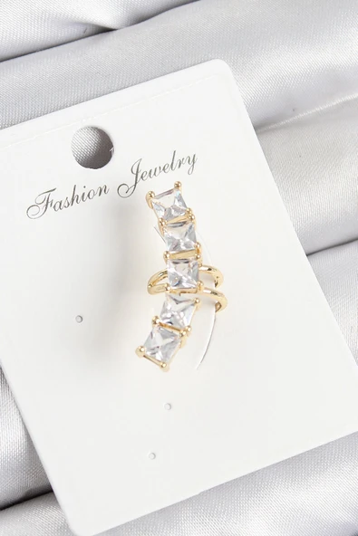 pilelistore Pirinç Zirkon Taşlı Model Gold Renk Sağ Kıkırdak Küpe - TJ-BKP11000