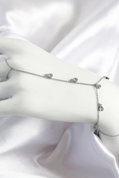 pilelistore Pirinç Zirkon Taşlı Sallantılı Damla Model Gümüş Renk Kadın Şahmeran - TJ-SN704