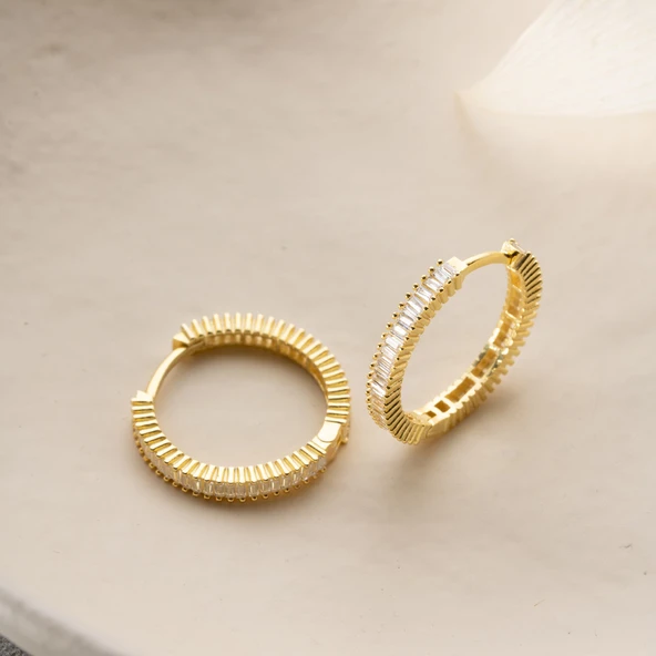 925 Ayar Gümüş Baget Taşlı Halka Küpe - Resim 4