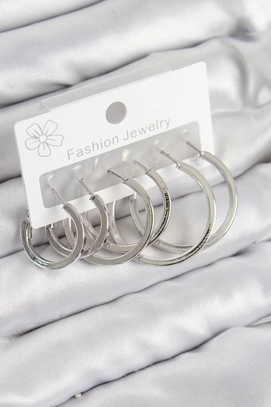 pilelistore Pirinç Halka Model Gümüş Renk Kadın Set Küpe - TJ-BKP11038 ürün görseli 1