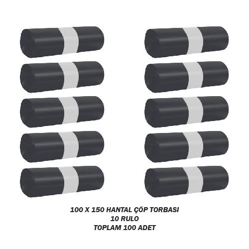 Endüstriyel Çöp Poşeti Hantal  100x150  Siyah 10 Rulo