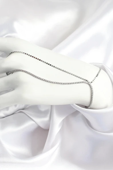 pilelistore Pirinç Zirkon Taşlı Ezme Zincir Model Gümüş Renk Kadın Şahmeran - TJ-SN690