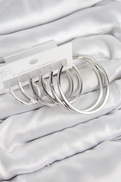 pilelistore Pirinç Halka Model Gümüş Renk Kadın Set Küpe - TJ-BKP11050