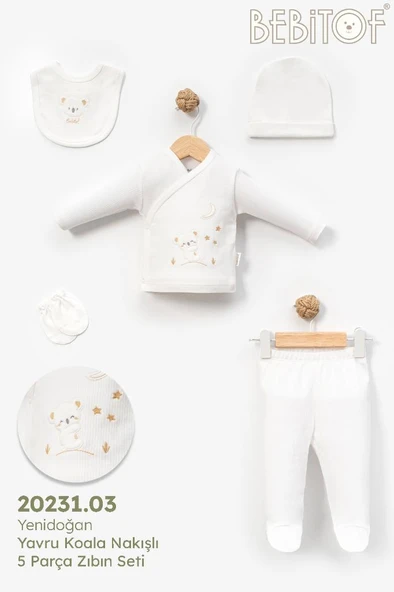 Bebitof %100 Pamuk Sevimli Yavru Koala Desenli 5 Parça Yenidoğan Hastane Çıkışı Zıbın Seti BBTF.EKR.20231 - 3