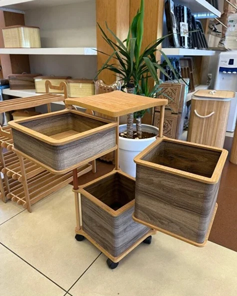 Ahşap Kare Tekerlekli Kahve Sebzelik 3 Katlı Yana Açılır Patates Soğan Sarımsak - 3