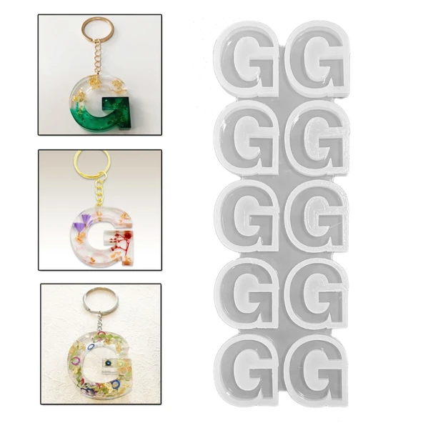 Epoksi Çoklu Silikon Kalıp Düz G Harfi Anahtarlık Reçine Seri Döküm Kalıbı 4 CM 10 Lu ürün görseli