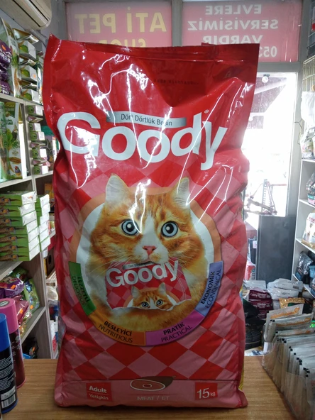 GOODY YETİŞKİN KEDİ KURU MAMA ETLİ 15 KG+100 GRAM TÜY YUMAĞI ÖNLEYİCİ MALT - 1