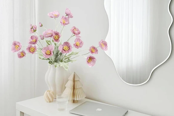 Yapay Çiçek Gelincik Çiçeği Gülkurusu Renk 3 Çiçek 1 Tomurcuk 59Cm - Resim 4