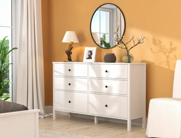 Hunerika Elarin 6 Çekmeceli şifonyer -Wood Beyaz-Minifiks Bağlantılı