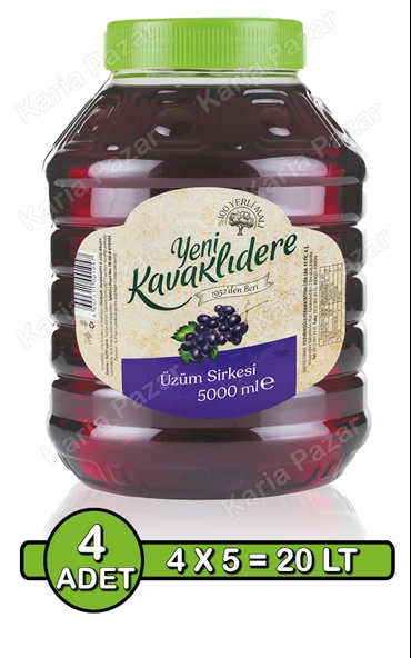 Kavaklıdere Üzüm Sirkesi 5 Lt x 4 Adet | Endüstriyel Turşuluk Doğal Sirke Seti - 1