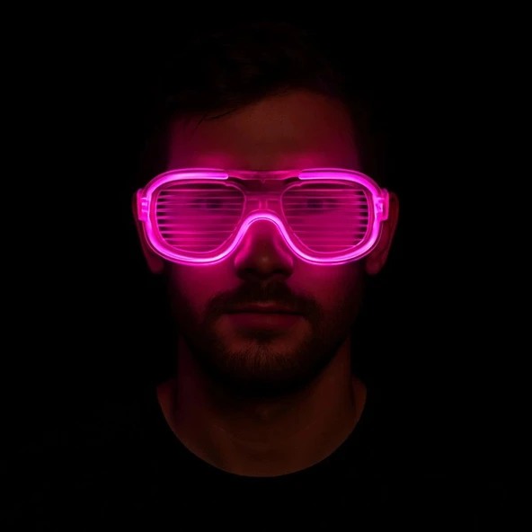 pilelistore Pembe Led Işıklı Parti Gözlüğü - Neon Glow Şerit Gözlük 3 Modlu