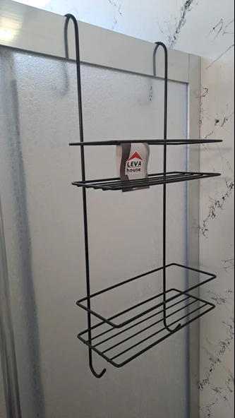 LEVA DUŞA KABİN RAFI ASKILI 2 KATLI - 62x21x27 cm SİYAH BOYALI ( LV-73858 ) - Resim 2