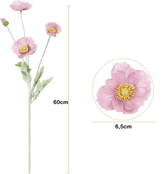 Yapay Çiçek Gelincik Çiçeği Gülkurusu Renk 3 Çiçek 1 Tomurcuk 59Cm - Resim 2