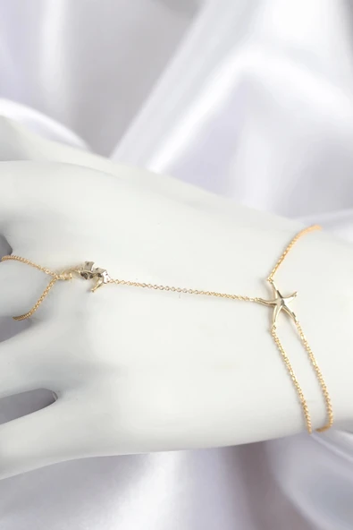 pilelistore Pirinç Zirkon Taşlı Deniz Atı Ve Yıldız Model Gold Renk Şahmeran - TJ-SN713