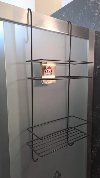 LEVA DUŞA KABİN RAFI ASKILI 2 KATLI - 62x21x27 cm SİYAH BOYALI ( LV-73858 ) - Resim 3