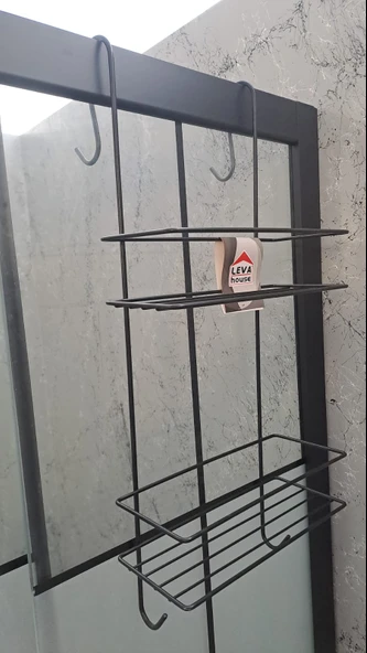 LEVA DUŞA KABİN RAFI ASKILI 2 KATLI - 62x21x27 cm SİYAH BOYALI ( LV-73858 ) ürün görseli 1