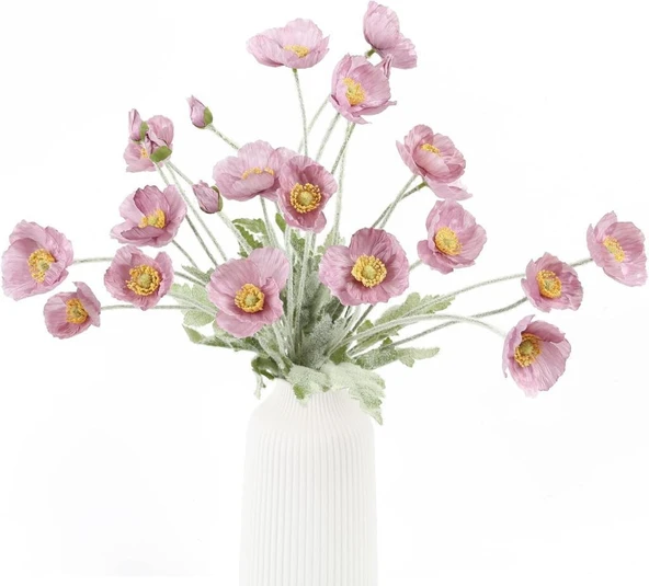 Yapay Çiçek Gelincik Çiçeği Gülkurusu Renk 3 Çiçek 1 Tomurcuk 59Cm ürün görseli