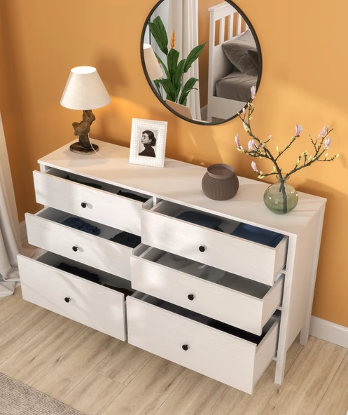 Hunerika Elarin 6 Çekmeceli şifonyer -Wood Beyaz-Minifiks Bağlantılı - 3