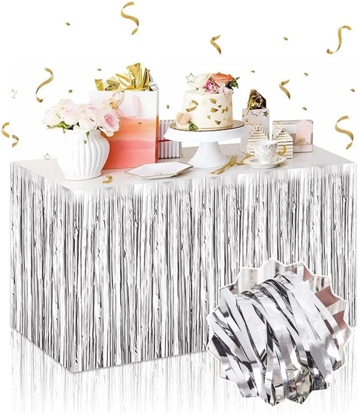 pilelistore Gümüş Metalize Masa Eteği 275x75 cm – Kendinden Yapışkanlı