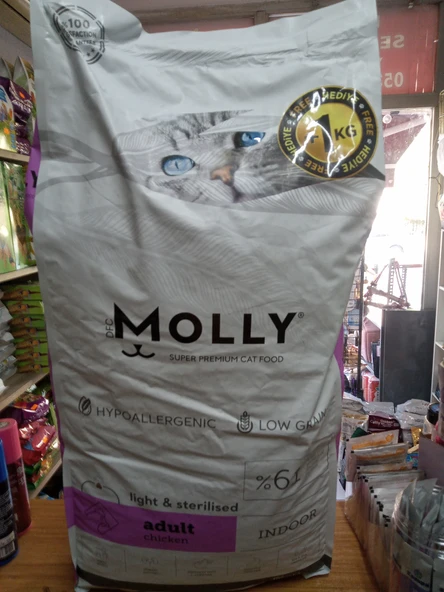 molly kısırlaştırılmış kuru kedi mama tavuklu 15 kg+ 100 GRAM MALT - 1