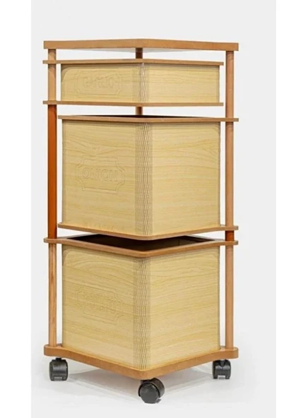 Ahşap Kare Tekerlekli Sebzelik 3 Katlı Yana Açılır Patates Soğan Sarımsak Krem ürün görseli 1