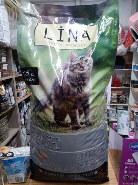 Lina Kısırlaştırılmış Kuru Kedi Mama Tavuklu 15 kg+TÜY YUMAĞI ÖNLEYİCİ KEDİ MALT - 1