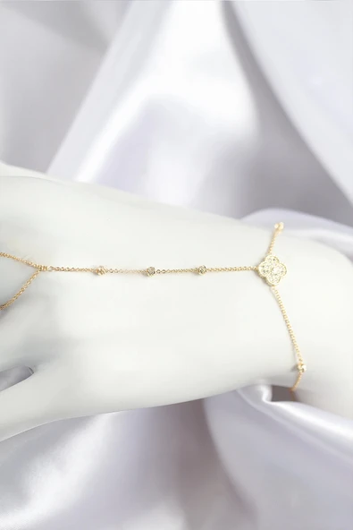 pilelistore Pirinç Zirkon Taşlı Yonca Model Gold Renk Şahmeran - TJ-SN719