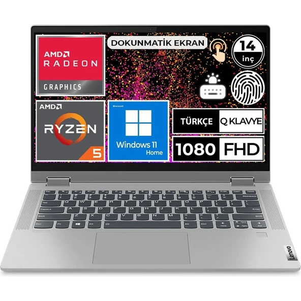 Ideapad Flex 5 Ryzen 5 5500U 8gb Ram 512GB SSD 14" Windows 11 Dokunmatik Ekran 82R900AGTX ürün görseli 1
