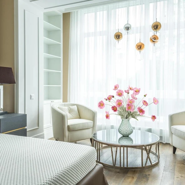 Yapay Çiçek Gelincik Çiçeği Gülkurusu Renk 3 Çiçek 1 Tomurcuk 59Cm - Resim 7