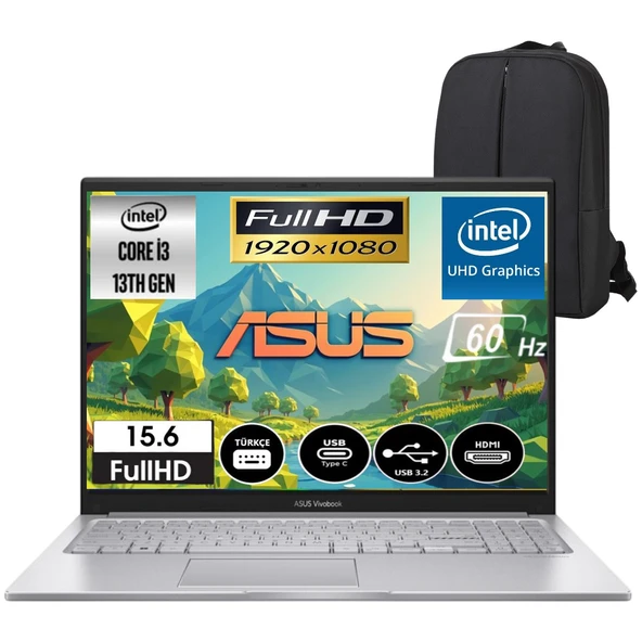 Vivobook 15 Intel Core I3-1315U 12GB 512GB SSD 15.6" Fullhd Freedos Taşınabilir Bilgisayar & Cimete Çanta ürün görseli 1