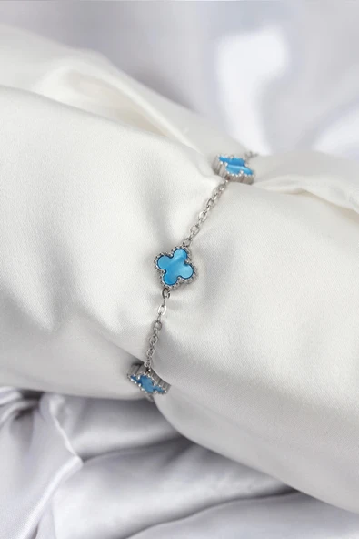 pilelistore 316L Çelik Gümüş Renk Buz Mavisi Baby Boy Yonca Kadın Bileklik - TJ-BB7949 ürün görseli 1