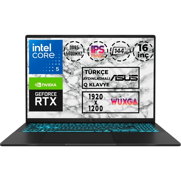 Vivobook 16 Core 5 210H 32GB 2tb SSD 6 GB RTX4050 144Hz 16" Fdos Gaming V3607VU-RP288 006 ürün görseli 1