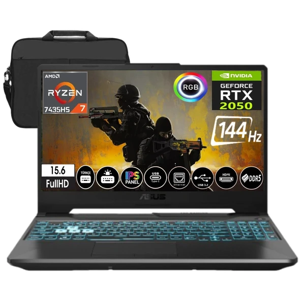 Tuf Gaming A15 Amd Ryzen 7 7435HS 8gb Ddr5 Ram 1tb SSD RTX2050 144Hz Fdos 15.6" Fullhd Bilgisayar & Çanta ürün görseli 1